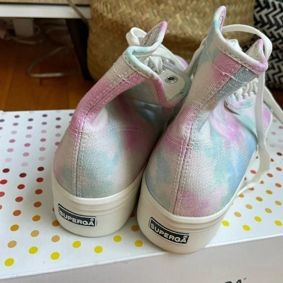 NWT Superga 2705 Hi Top Print Sneaker in Pastel TieDye, Size 39 - Picture 3 of 7